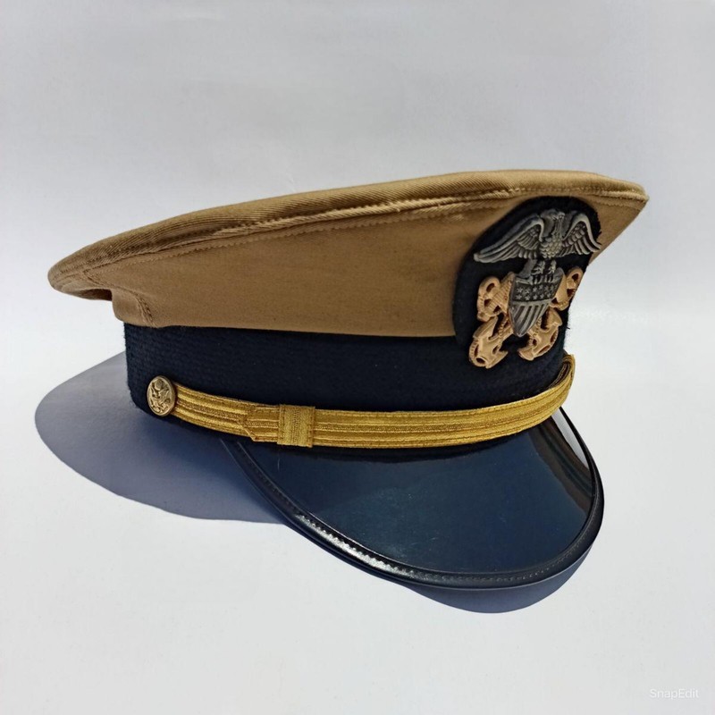 US Navy Officer Visor Cap, US Navy Commander's Hat with Cotton Khaki cover Repro gallery