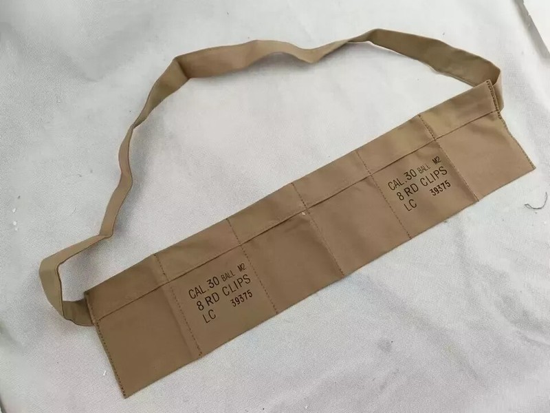 WWII US AMRY M1 GARAND RIFLE BANDOLEER AMMO SHOULDER POUCH EQUIPMENT khaki