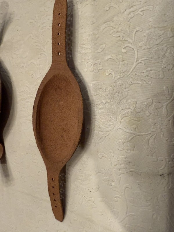 WW2 Leather Paratrooper Helmet chin Cup Chamois Lined Repo Shown For Comparison gallery