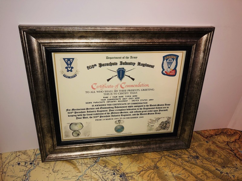 503RD PARACHUTE INFANTRY REGIMENT / COMMEMORATIVE - CERTIFICATE OF COMMENDATION gallery