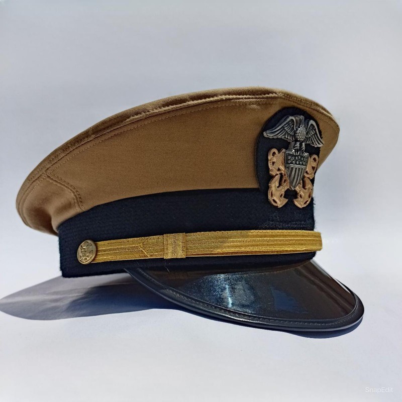 US Navy Officer Visor Cap, US Navy Commander’s Hat with Cotton Khaki cover Repro