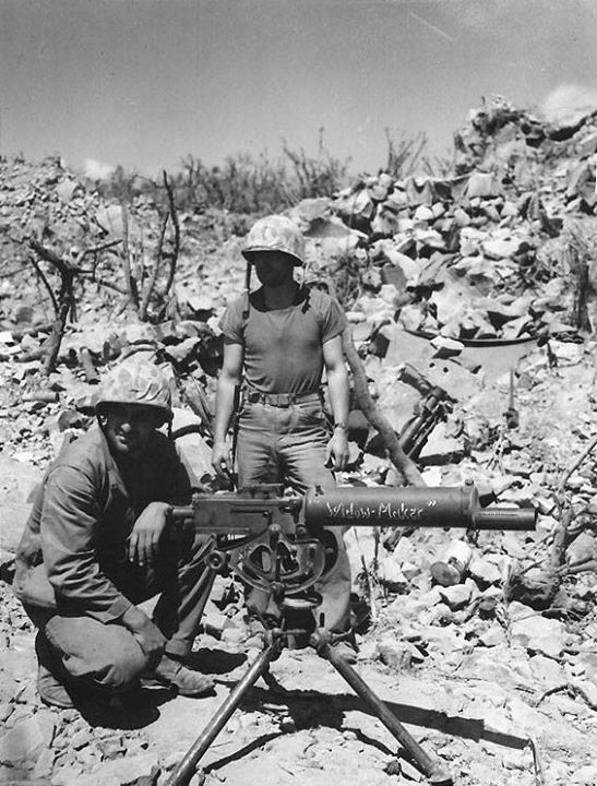 WW2 WWII Photo US Marines with 1917 Machine Gun Guam 1945 World War Two / 1749