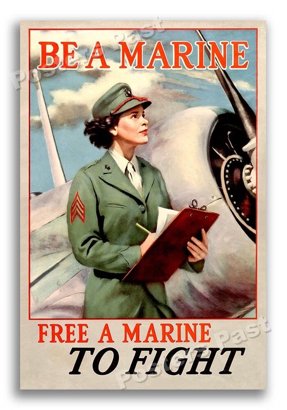 “Be A Marine Free A Marine TO FIGHT” Vintage Style 1942 World War 2 Poster 16x24