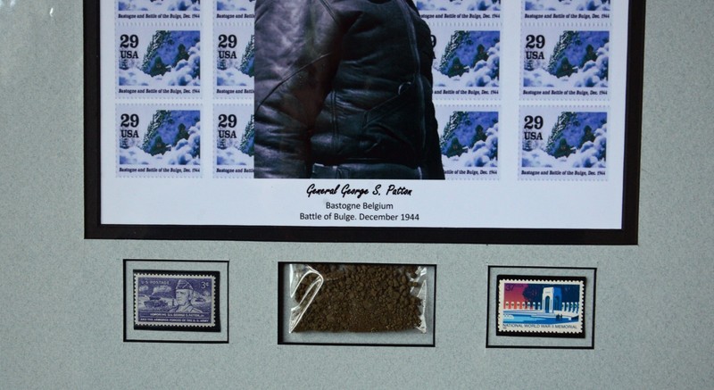 General George Patton, Bastogne Dirt, Stamps, double matted 12x16 NEW COA includ gallery