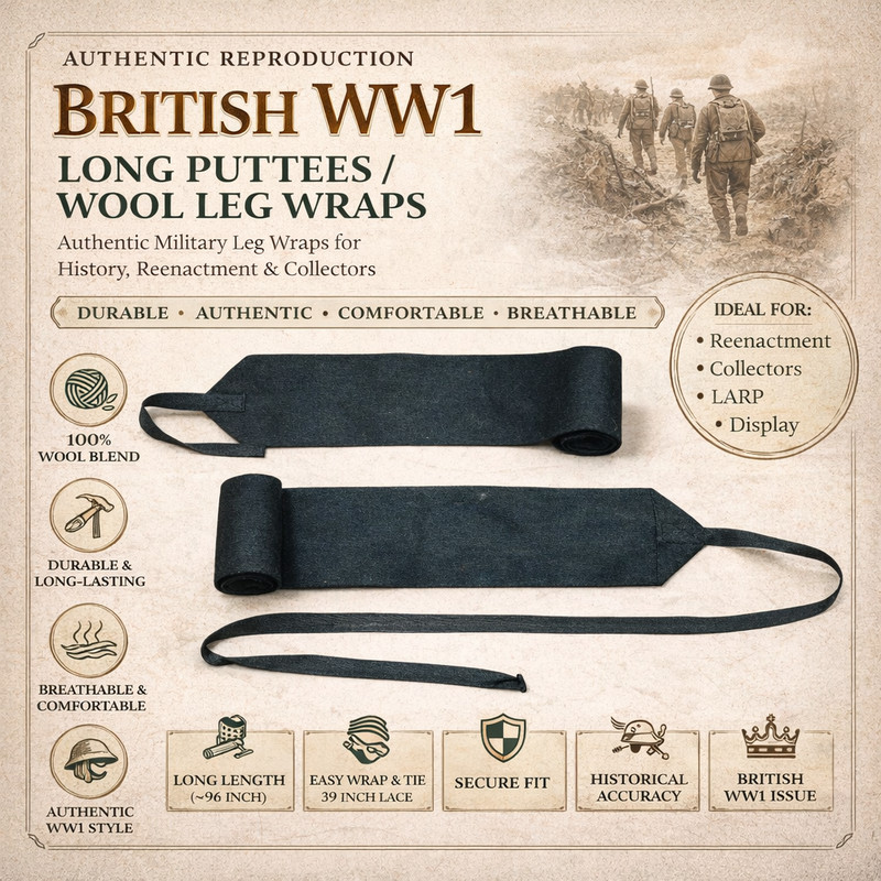 WW1 US Army M1910 Puttees Black Leggings Wraps Wool Repro British WW1 Gear gallery