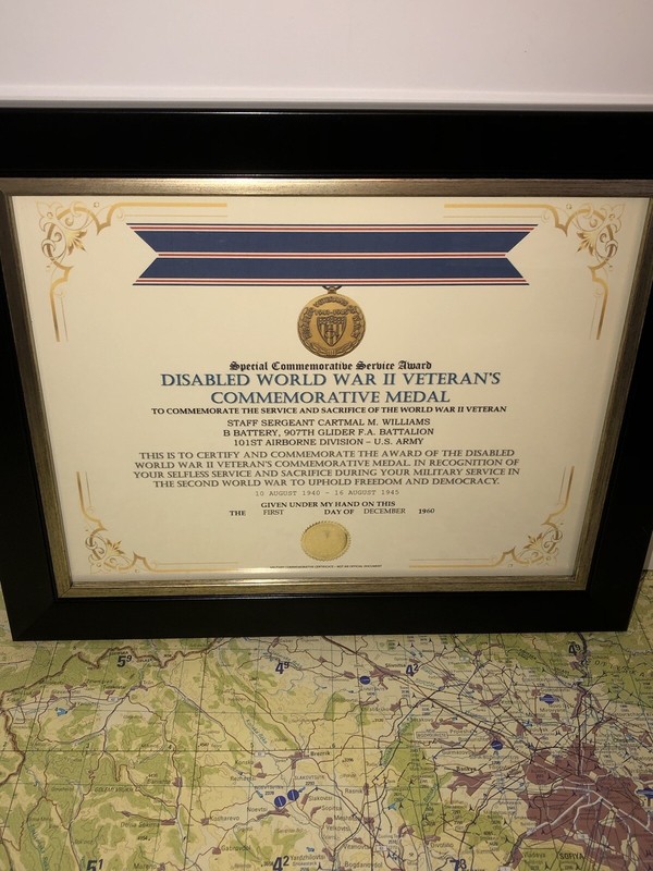 SCSA - DISABLED WORLD WAR II VETERANS COMMEMORATIVE MEDAL CERTIFICATE ~ Type 1 gallery
