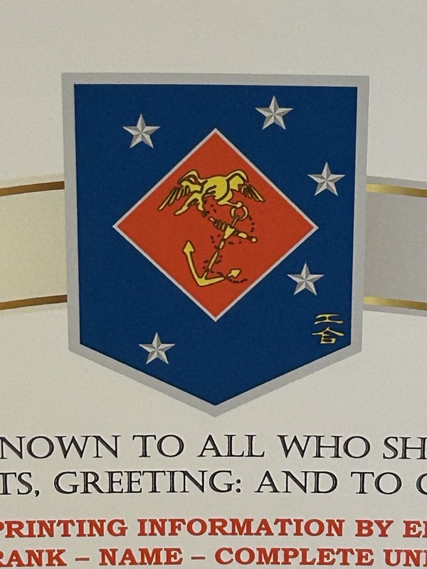 U.S. MARINE CORPS / MARINE RAIDER REGIMENT - CERTIFICATE OF COMMENDATION gallery