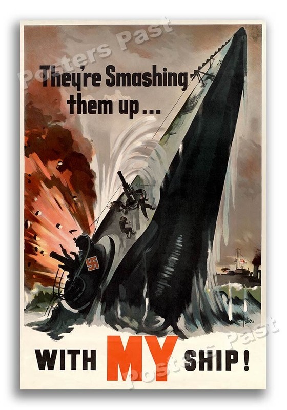 “Smashing them up with My Ship” 1944 Vintage Style World War 2 Poster – 24×36