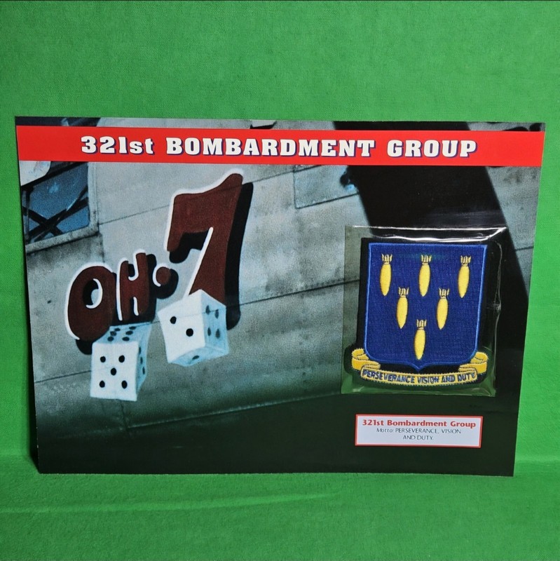 WWII US 321st Bombardment Group Patch & Info Sheet B-25 Mitchell Squadron