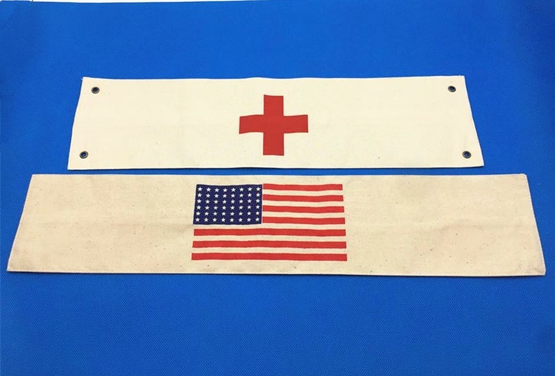 2PCS WW2 US PARATROOPER FLAG ARM BAND & MEDIC MEDICAL RED CROSS SLEEVE BRASSARD