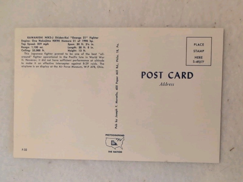 Vintage Souvenir Japanese Fighter Plane Postcard WII Air Force Museum 1960s gallery