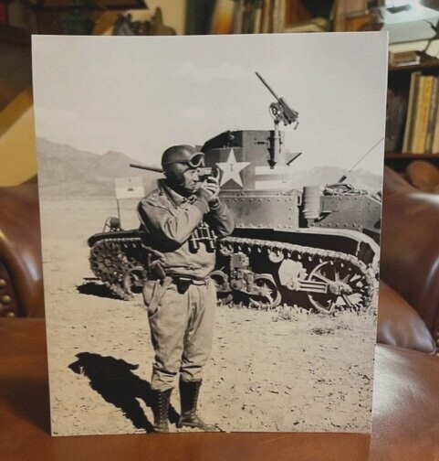 General George Patton World War 2 With Tank Figure B&W Tabletop Display Standee