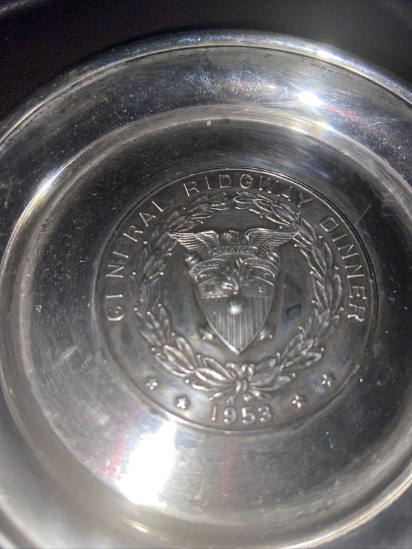 GENERAL MATTHEW RIDGEWAY DINNER”WORLD WAR II HERO”STERLING 1953 SOUVENIR PLATE gallery