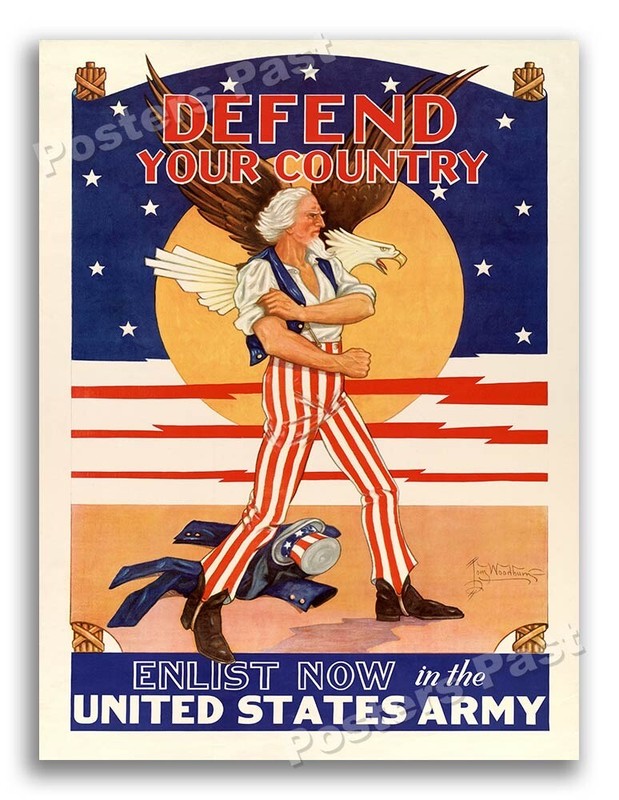 “Defend Your Country” 1940 Vintage Style WW2 War Recruiting Poster – 18×24
