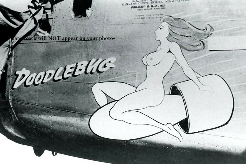 B-24 Bomber PHOTO Doodlebug Nose Art Sexy Girl World War 2, Bombs Away! WWII gallery