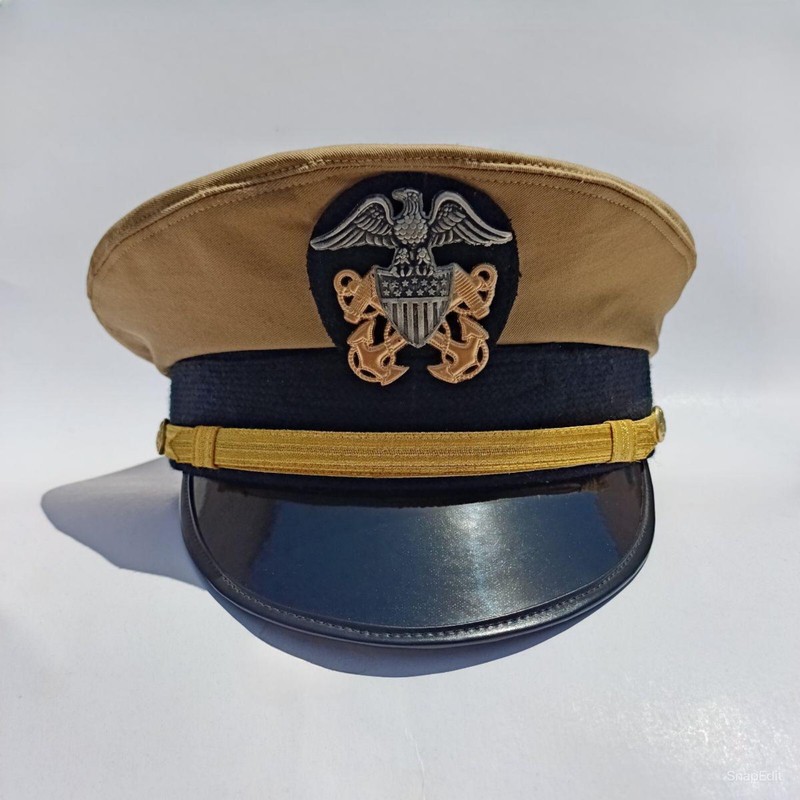 US Navy Officer Visor Cap, US Navy Commander's Hat with Cotton Khaki cover Repro gallery