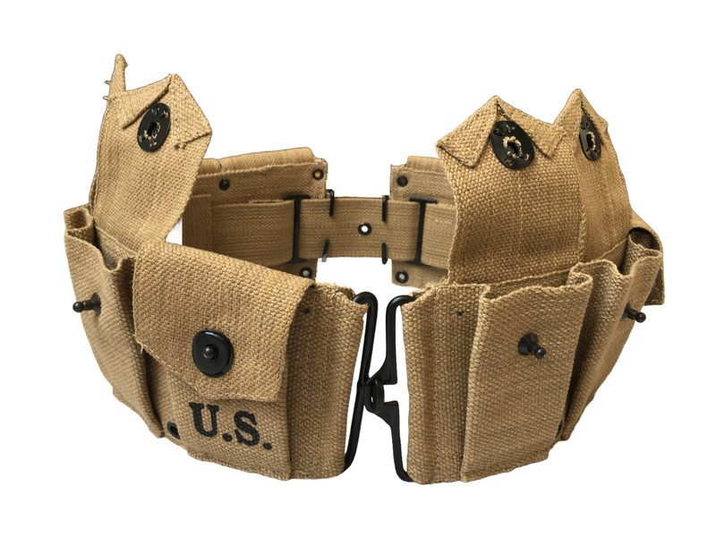 WWII U.S. Army M1923 M1 Garand Rifle Cartridge 10 Pocket Canvas Belt Khaki gallery