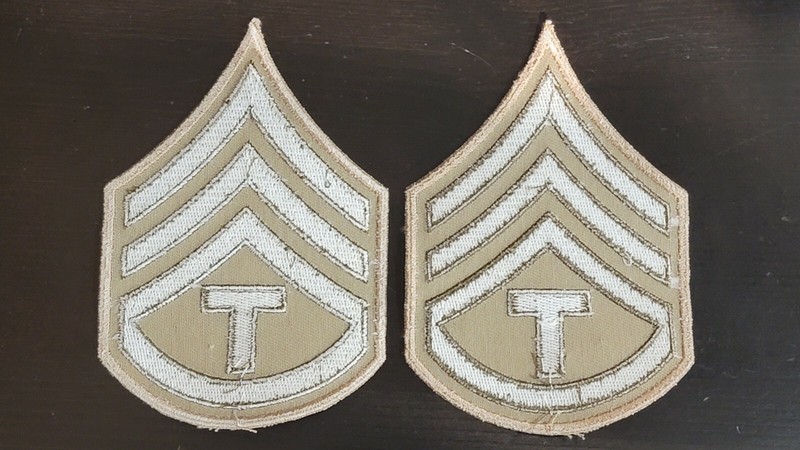 Repro WW2 US Army Chevrons Technician Third 3 Grade Rank 3 Patch Pair Khaki 031 gallery