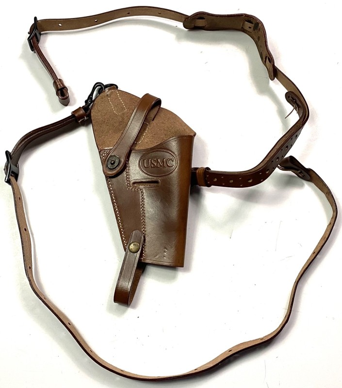 WWII US USMC MARINE .45 PISTOL M7 SHOULDER HOLSTER- BROWN, "USMC" STAMPED