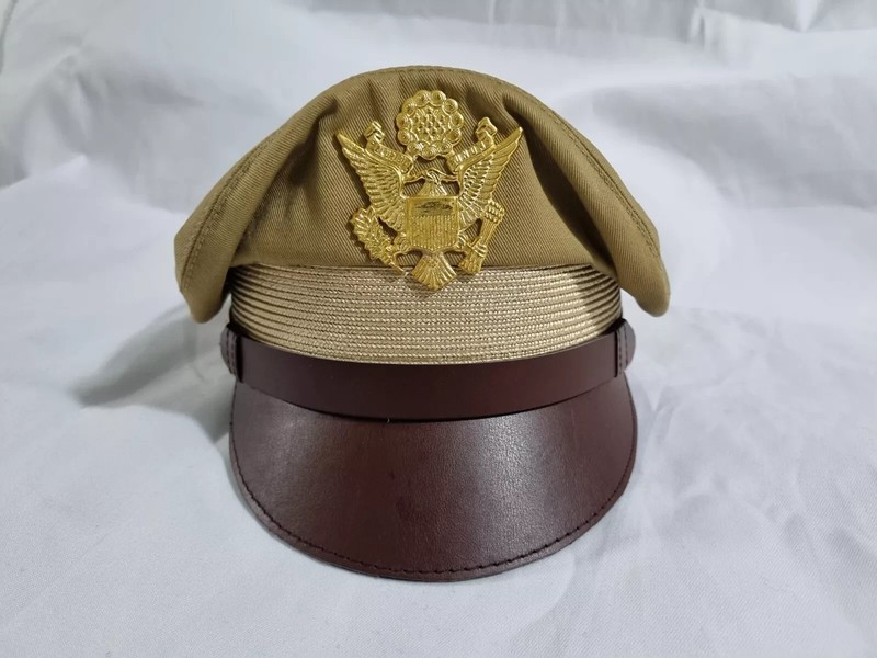 WW2 US Army Aircorps Military Airforce Officers Khaki Crusher Visor Hat Cap Repr gallery