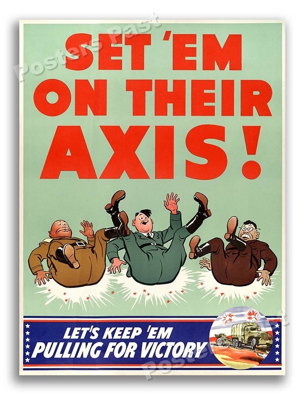 1940s Set ‘Em on Their Axis! WWII Historic War Poster – 18×24
