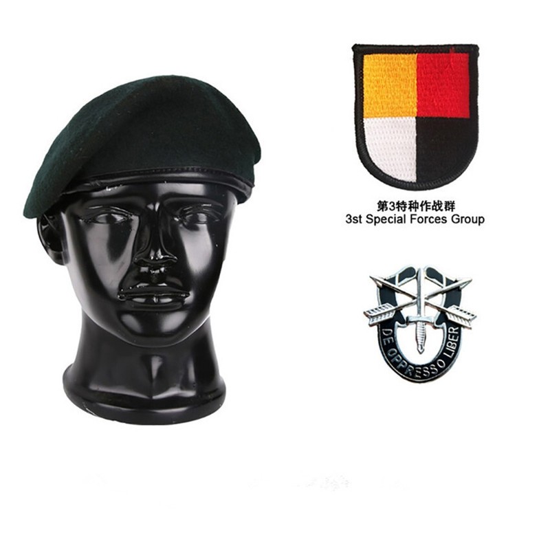 US ARMY 3TH SPECIAL FORCES GROUP GREEN WOOL BERET WITH INSIGNIA MILITARY CAP gallery