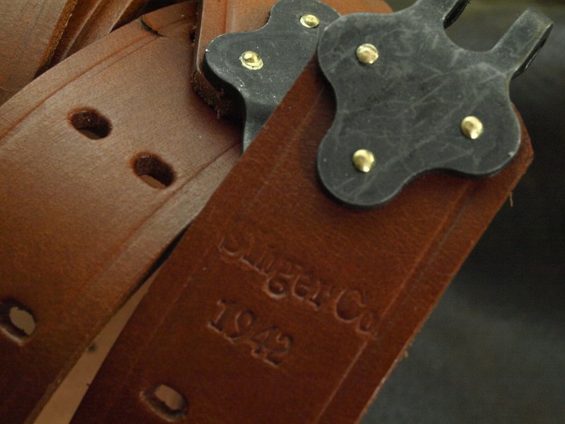 M1907 sling CUSTOM leather SINGER CO 1942 G.I. HOOKS blknd. steel PREMIUM SUPERB gallery