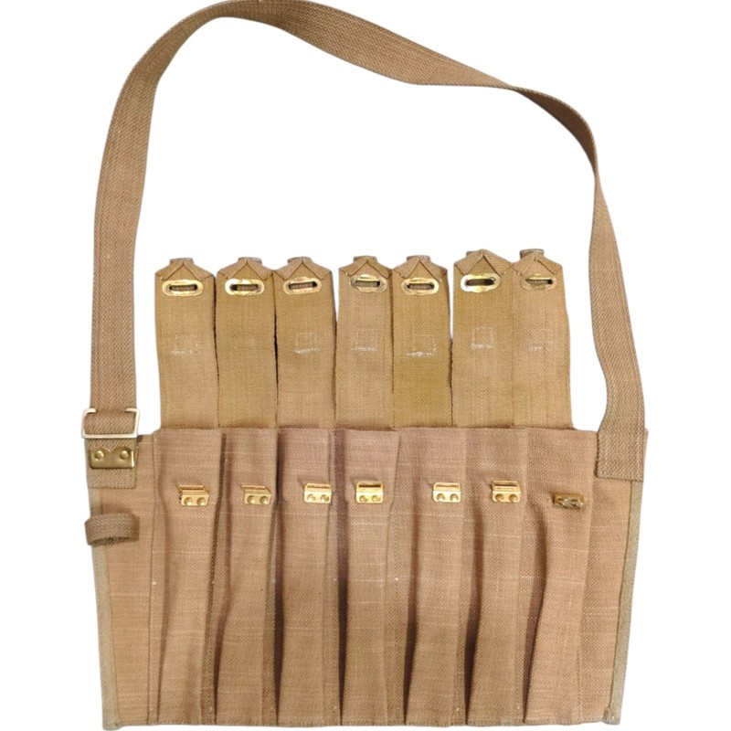 WWII British 7 Pocket 1944 Magazine Pouch Bandolier For Sten Repro-Light KHAKI gallery