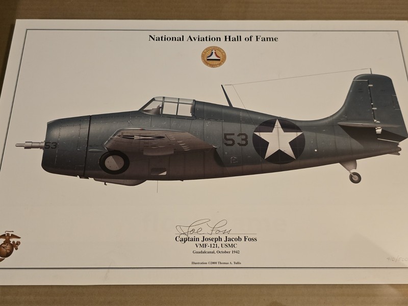 Signed Joe Foss F4F Wildcat Print #410/500 – VMF-121 USMC Guadalcanal w/ COA gallery