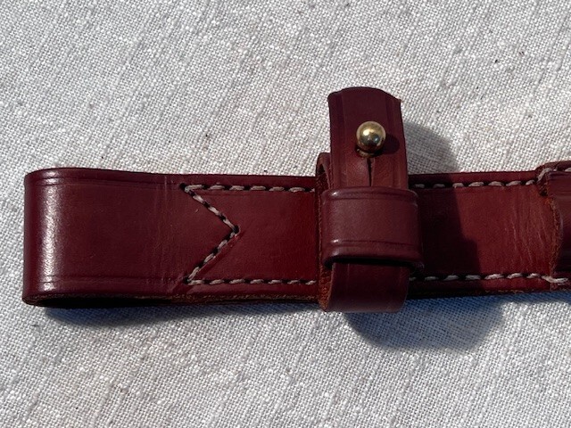 M1941 Johnson NOS bayonet leather scabbard, Stitched,copper rivets, 1980's,NOS gallery