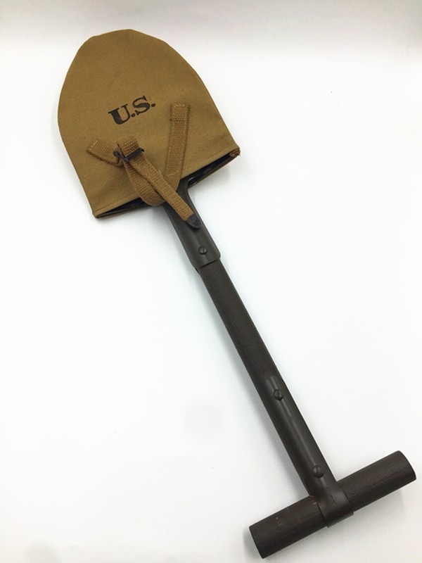 WW2 US STYLE M1910 T-HANDLE SHOVEL SPADE WITH CANVAS COVER POUCH (KHAKI) gallery