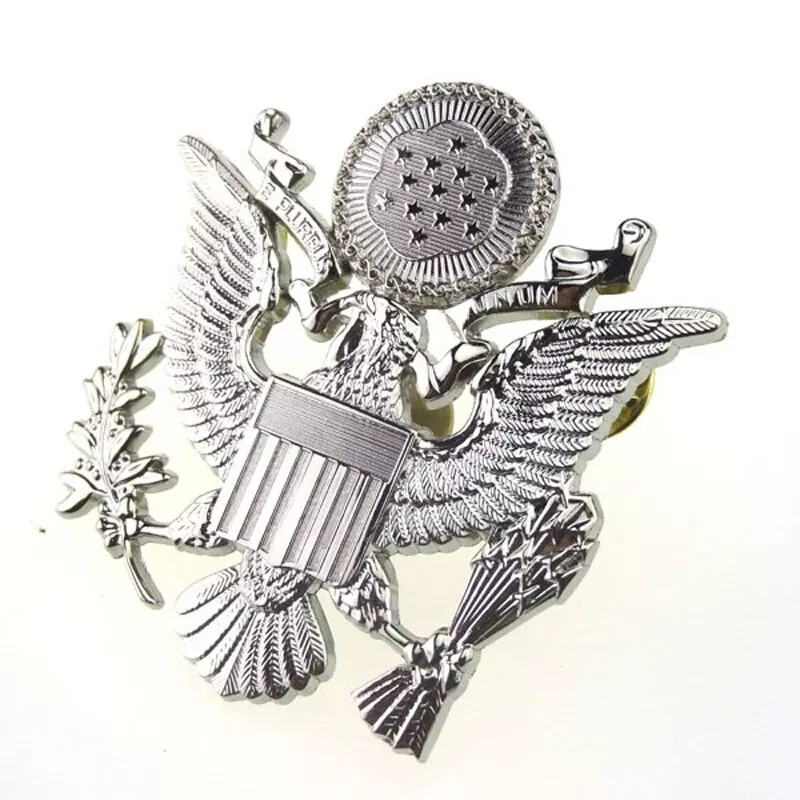 WW2 US Army Officer Cap Eagle Emblems Badge Pin Insignia Silver gallery