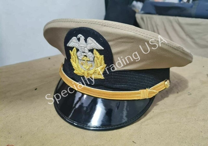 USA NAVY CAP with BULLION BADGE REPLICA WWII US Military Visor Hat gallery