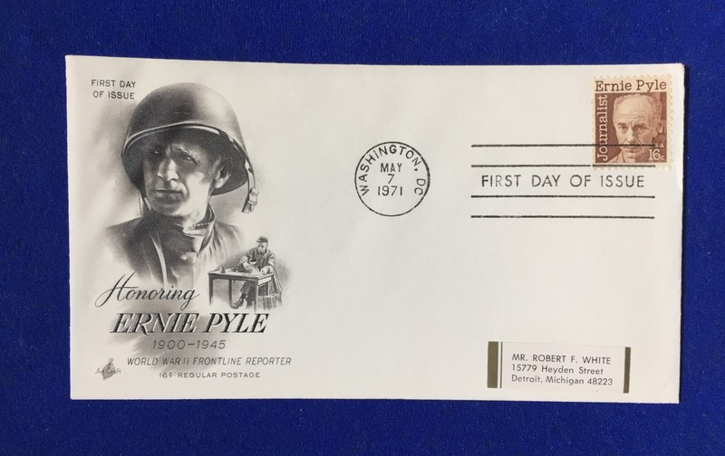 Ernie Pyle WW II Frontline War News Reporter Writer 1971 First Day Stamp Cover