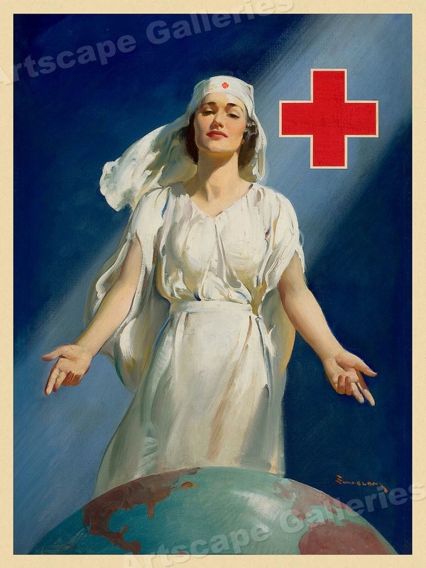 1940s Nurse over Globe Vintage Style WW2 Medical Nursing Poster - 18x24
