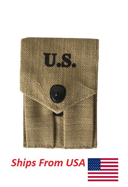 WW2 US Army M1943 Double Ammo Colt .45 Pouch Canvas Khaki