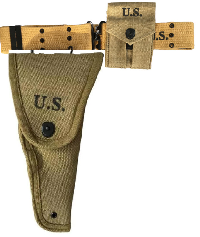 (Pack of 2) Khaki Canvas Webbing Belt Combo with Colt Holster and Pouch-Khaki