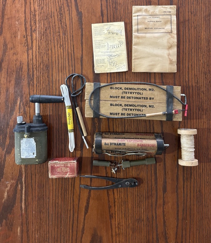 Inert demolition equip WWII, Atlas Powder, M2 Tetrytol, Dupont blasting,