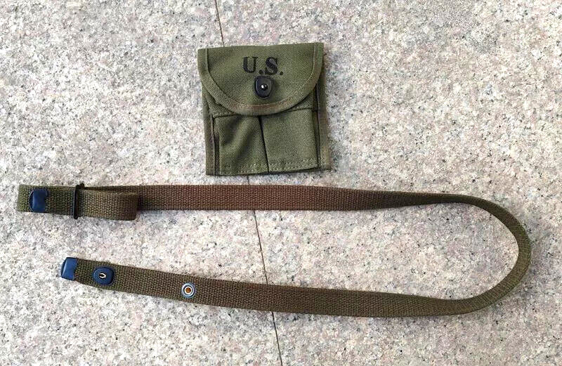 2PCS WW2 US ARMY CARBINE RIFLE ARMY SHOULDER THICK SLING &M1 CARBINE POUCH olive
