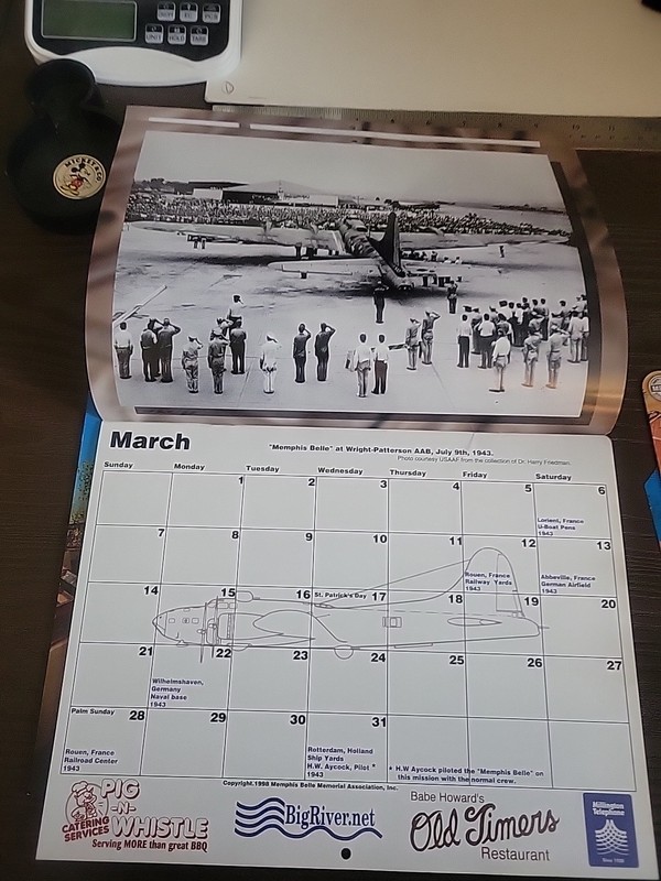 Vintage WW2 Military Plane "Memphis Belle" Flight Log Calendar UNUSED gallery