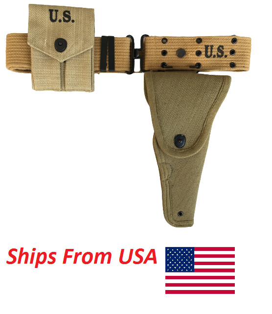 M1936 Webbing Canvas Pistol Belt with M1911 Colt Holster and .45 Magazine Pouch