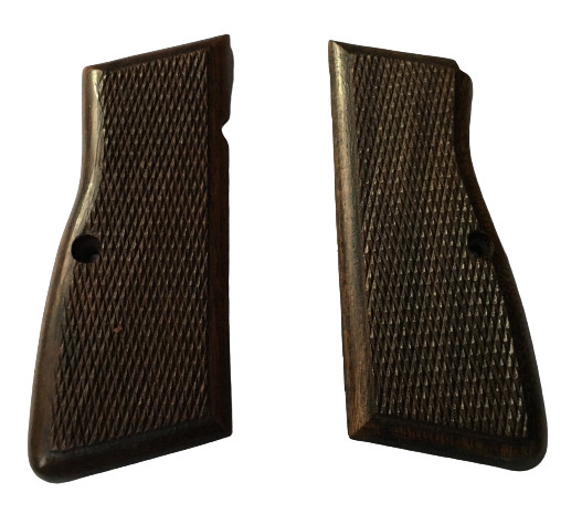 WWI WWII German Browning Hi-Power Checkered Wooden 9MM Pistol Grips-DARK gallery