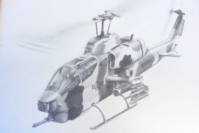 GIL ORTEGA PRINT SIGNED Whiskey AH-1 Military Helicopter Framed Matte Chopper HB gallery