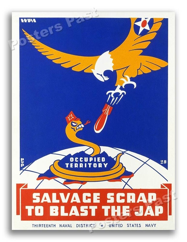“Salvage Scrap to Blast the Japanese” 1942 Vintage Style WW2 War Poster - 18x24