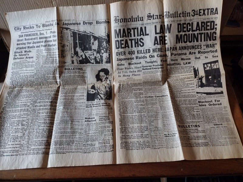 Honolulu Star-Bulletin 12/07/1941 Copy Pearl Harbour Tourist Center 3 Front Page gallery