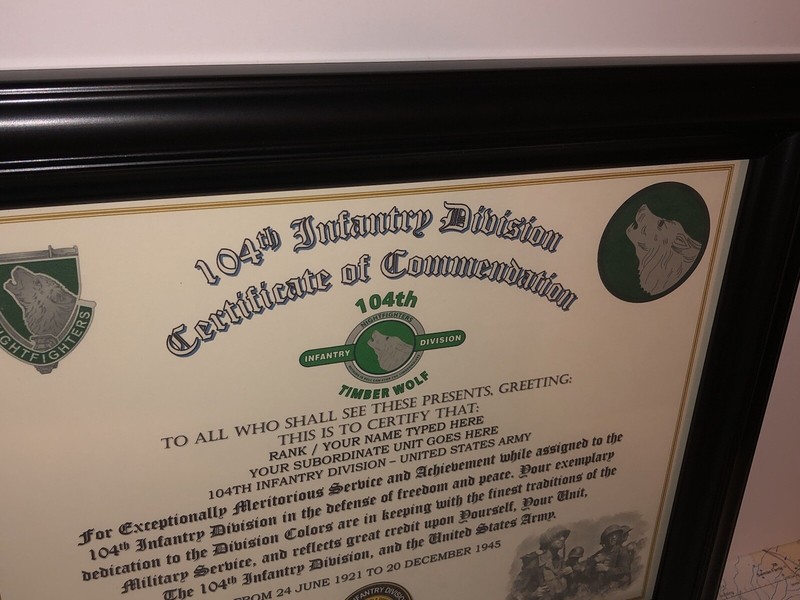 104TH INFANTRY DIVISION / COMMEMORATIVE - CERTIFICATE OF COMMENDATION gallery