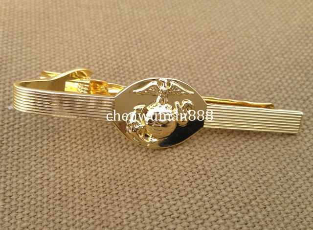 US MARINE CORPS USMC ALL RANKS E.M. & NCO LOGO GOLD TONE VINTAGE TIE BAR CLIP