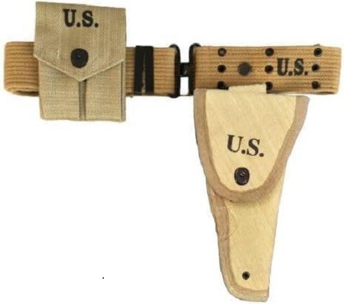 WW2 M1936 Khaki Canvas Webbing Belt Combo M1911 Colt Holster And Magazine pouch