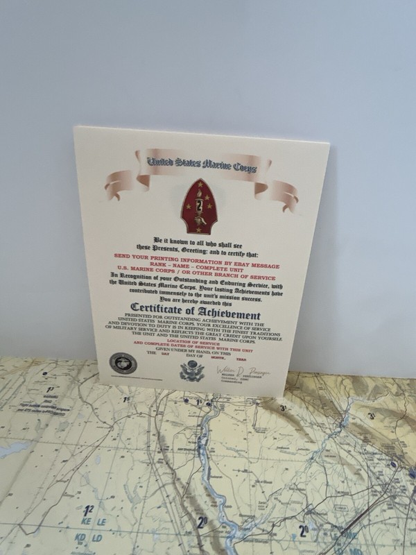 U.S. MARINE CORPS / 2ND MARINE DIVISION - CERTIFICATE OF ACHIEVEMENT gallery