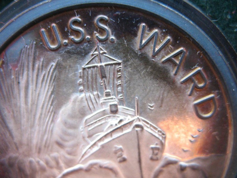 1+.OZ.999 USS WARD WAR SHIP SILVER COIN WWII DEC 7 1941 PEARL HARBOR + GOLD gallery